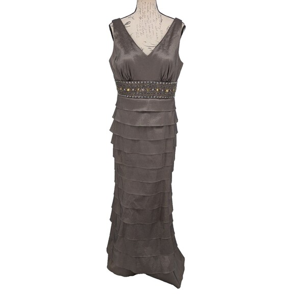 Eliza J Dresses & Skirts - ELIZA J. Maxi Grey Dress Size 14 Baby Doll Tiered Skirt Embellished Waist